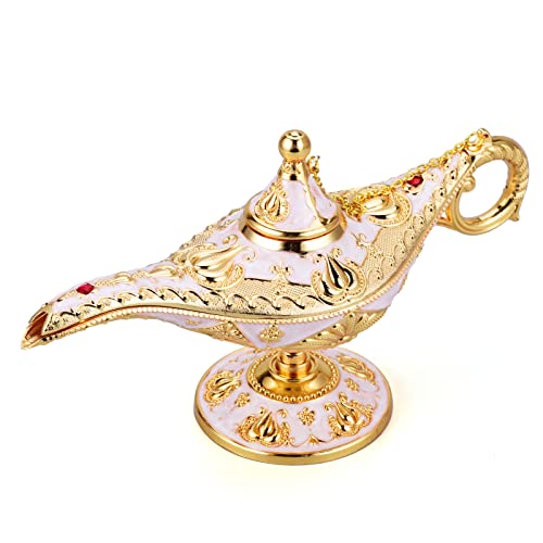 LAUYOO Vintage Aladdin Magic Genie Lampe Kostüm Zubehör Geschenk für Frauen Klassische arabische Requisiten Aladdin Topf Dekor (Beige Gold) von LAUYOO