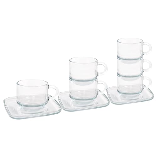LAV 12pc Klar 90ml Cozy Stapelbare Espressotassen & Untertassen-Set aus Glas - Latté Tee Heiße Schokolade Cappuccino Espresso Trinken Bechers Gläser von LAV