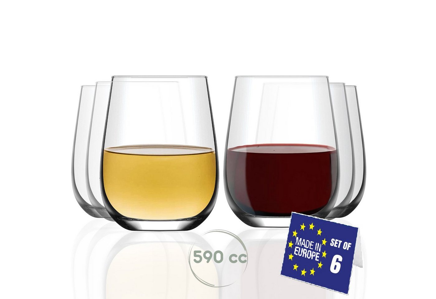 LAV Cocktailglas Gaia Stiellose Weißweingläser: 6er Set 590cc, Spülmaschinenfest von LAV