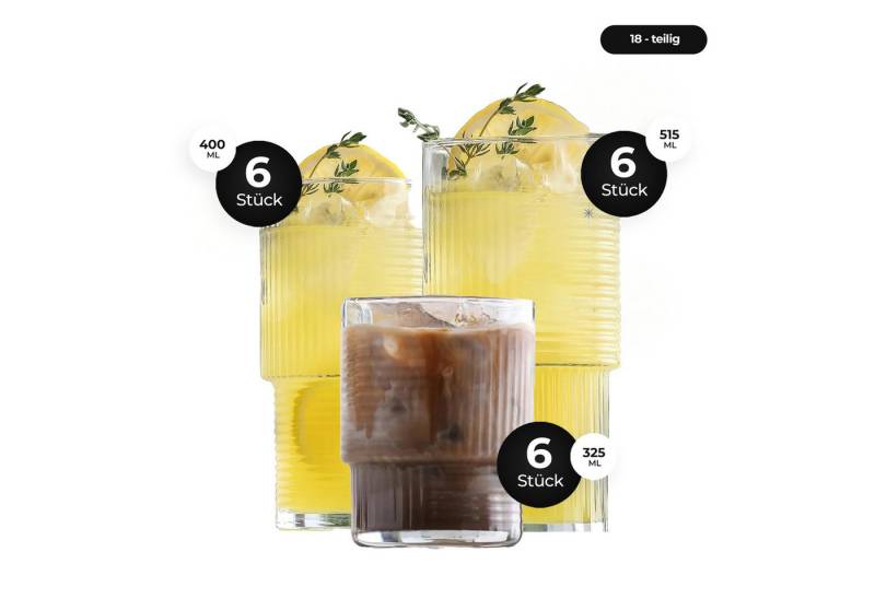 LAV Gläser-Set Helen Serie 18-Teilig (325ml, 400ml, 515ml), Glas, 18-tlg. Stapelbar Set, drei unterschiedliche Größen in einem Set LAV Gläser-Set Helen Serie 18-Teilig (325ml, 400ml, 515ml), Glas, 18-tlg. Stapelbar Set, drei unterschiedliche Größen in einem Set von LAV
