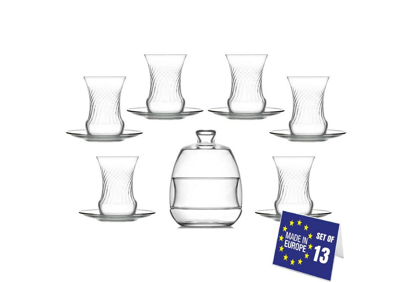 LAV Teeglas Inci Teegläser-Set: 13-teilig mit Zuckerschalen für Geselligkeit, Glas von LAV