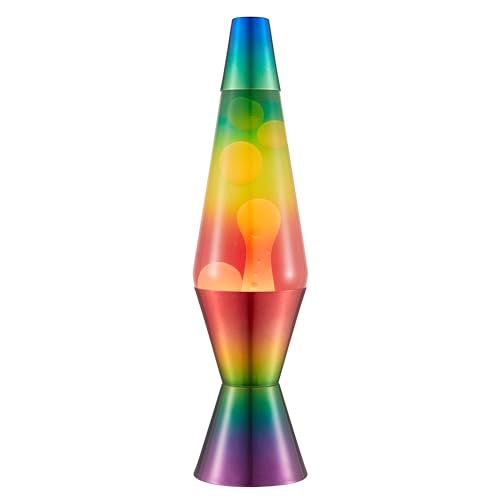 LAVA® - Lampe Regenbogen 2513, handbemalte dreifarbige Form, weißes Wachs, klare Flüssigkeit, dekorativer Sockel und Deckel, Original 14,5 Zoll Bewegungslampe der Marke von LAVA