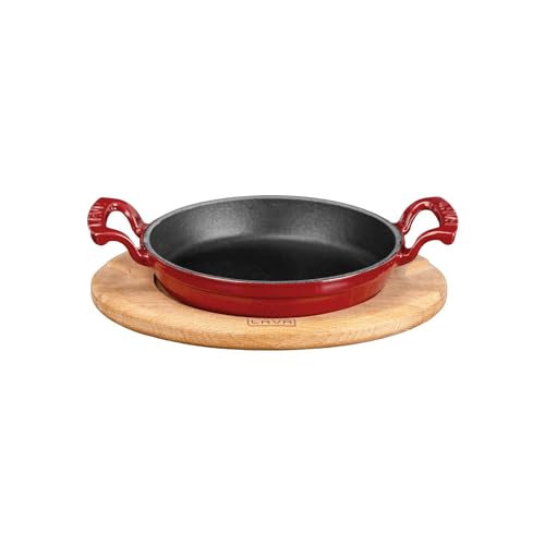 LAVA Gusseisen Rundpfanne Gusseisen massiv Doppelgriff Buche Servierholz Ø(Ø)20cm Rot von LAVA