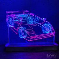 Lamborghini Countach 3D Effekt Nachtlampe Design Kunst Hand Made von LAVAACOUSTIC