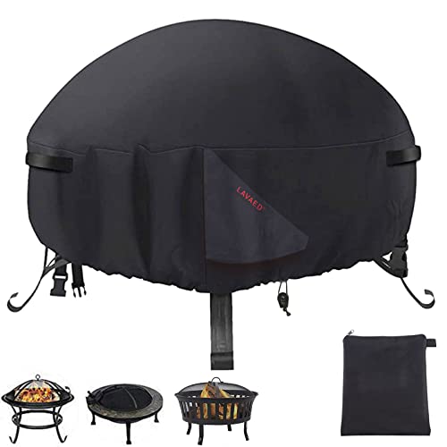 LAVAED Robuste 600D runde Feuerstelle für den Außenbereich, 66 - 76,2 cm, wasserdicht, vollständige Abdeckung, Terrasse, runde Feuerstelle, staubdichtes Oxford-Tuch, Outdoor-Kaminabdeckung von LAVAED