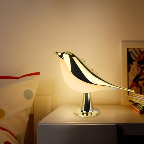 LAVAED Vogel Touch Lampe, dimmbare und kabellose Vogel Nachtlicht, USB wiederaufladbare Touch Control Tisch und Schreibtisch Lampe für Schlafzimmer(Gold) von LAVAED