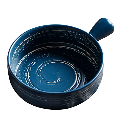 LAVAMI Keramik mit Griff 600 ml, kleine Auflaufform for den Ofen, runde Keramik, runde Auflaufform aus Steinzeug, klein, Keramik-Lasagne-Pfanne, tiefblau (Color : Blu) von LAVAMI