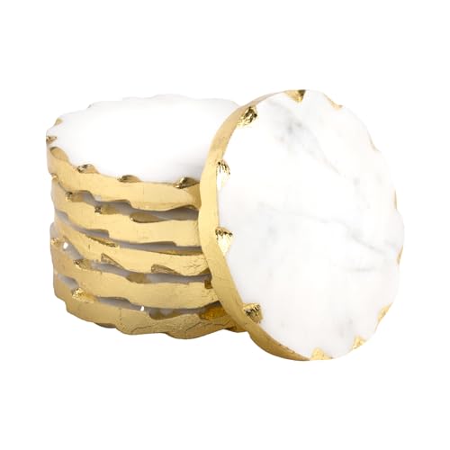 LAVAUX DESIGNS Untersetzer aus echtem Marmor mit goldenen Rändern, dekorativ, Weiß und Gold, Untersetzer für Schreibtisch, Couchtisch, dickes und schweres, ästhetisches Untersetzer-Set, 10,2 cm von LAVAUX DESIGNS