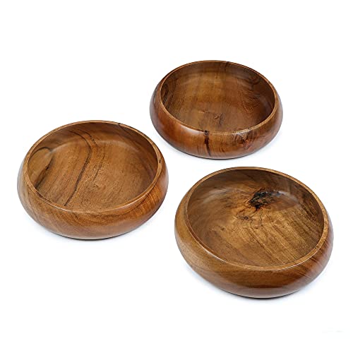 LAVAUX Designs Wooden Bowls for Food | Set of 3 Individual Acacia Wood Bowls 20 x cms ( 740 ml) | Enjoy Your Salad, Pasta, Rice, acai, Smoothie, Soup, Fruits, Snacks von LAVAUX DESIGNS