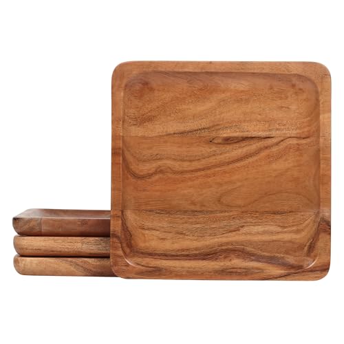 Lavaux Designs Platzteller-Set aus Akazienholz, Platzteller aus Holz, quadratisch, 4er-Set | 25 x 25 cm | Bruchsicher | fugenlos | Beschichtung in Lebensmittelqualität von LAVAUX DESIGNS