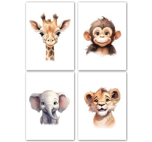 LAVEMA Bilder Kinderzimmer Deko Glückliche Afrika Safari Tiere | Poster A4 ohne Bilderrahmen | Wandbilder Junge Mädchen | Tierbilder Kinderzimmer | Babyzimmer Deko | Wandposter von LAVEMA