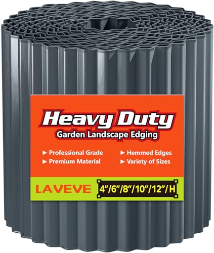 LAVEVE Moderne Metall-Garteneinfassung – Dunkelgrau, 3,6 x 6,8 m, gewellt, gesäumte Kanten, vielseitig für Blumenbeete, Rasen von LAVEVE