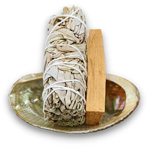 Weißer Salbei Premium mit getrockneten Blumen, Räucherwerk, handgefertigt, geprüfte Qualität, Smudge Sticks, White sage (LAVISA Räucherset Smudge Kit (Abalone Muschel + Weißer Salbei + Palo Santo)) von LAVISA