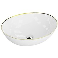 LAVITA Aufsatzwaschtisch Fresa Gold Aufsatzwaschbecken Oval Waschbecken Ohne Überlauf und Hahnloch Aus hochwertigem Porzellan Waschtisch 41,5x34x13,5 von LAVITA