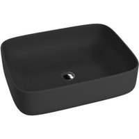 LAVITA Aufsatzwaschtisch Galera Black Matt Aufsatzwaschbecken Rechteckig Waschbecken ohne Überlauf und Hahnloch Aus hochwertigem Porzellan Waschtisch von LAVITA