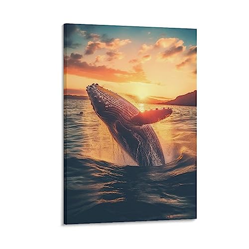 LAVIYE Buckelwal Ölgemälde Poster Sonnenuntergang Meereslandschaft Ozean Tiere Küste Wandkunst Drucke Gemälde für Haus Zimmer Dekoration Geschenk von LAVIYE