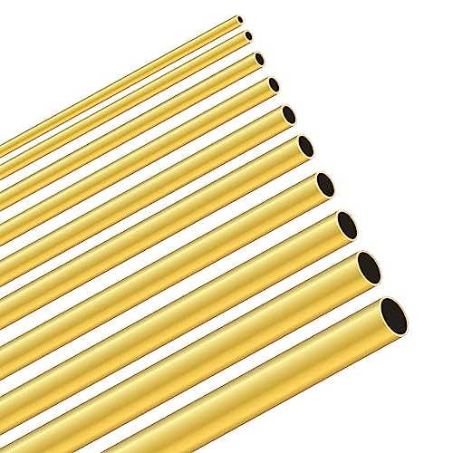 LAVMHAB Messingrohre Set mit 2mm 3mm 4mm 4,5mm 5mm 6mm 7mm 8mm 9mm 10mm, OD x 0,5 mm Wandstärke, 300 mm Länge, Nahtlos Rundrohr aus Messing für Bastelarbeiten (10 Stück) von LAVMHAB