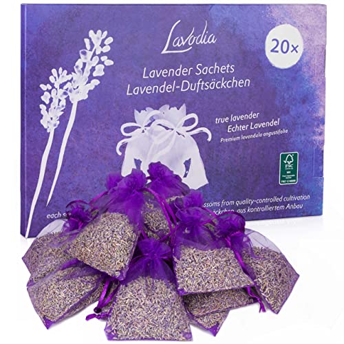 Lavendel Duftsäckchen Kleiderschrank: 20x6g Duftsäckchen Lavendel getrocknet – Mottenschutz für Kleiderschrank, Auto Duft, Raumduft – Lavendel getrocknet – Lavendelsäckchen Lavodia von LAVODIA