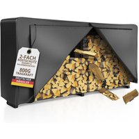 Kaminholzregal außen Metall verzinkt mit Plane 223x25x115 Stapelhilfe Brennholz 800kg Unterstand mit Dach von LAWA LIVING AND LIFESTYLE