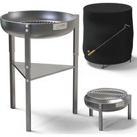 304 / V2A Feuerschale Edelstahl Grill Feuerkorb 60 cm Set, 3 Höhen, Klöpperboden Feuerstelle Garten rund Terrassenfeuer von LAWA LIVING AND LIFESTYLE