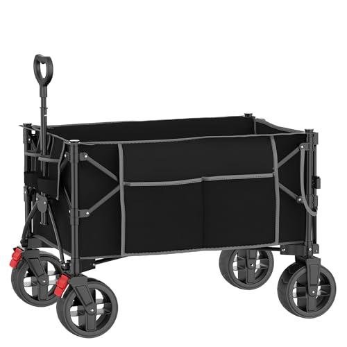 Bollerwagen Faltbar Strand Handwagen mit Seitentasche Getränkehalter verstellbarem Griff 100kg Belastbarkeit sehr kleines Packmaß 10kg leicht Gartenwagen Strandwagen (Schwarz) von LAWA Living and Lifestyle