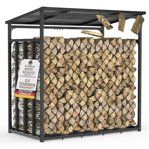 Kaminholzregal Metall außen 185x105x185 cm I verzinkt I anthrazit I 4x4cm Querschnitt I 3,5t Tragkraft I mit Dach I stabile Holzlege für Brennholz I Metallregal I wetterfest I RAL 7016 von LAWA Living and Lifestyle