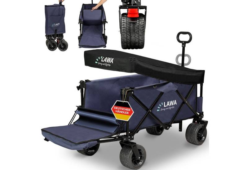 LAWA Living and Lifestyle Bollerwagen faltbar mit Dach klappbarer Handwagen Transportwagen 100kg klein (nur 12,4kg leicht), mit Bremse, Einkaufstrolley mit Heckklappe, sehr kleines Packmaß, Blau von LAWA Living and Lifestyle