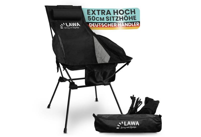 LAWA Living and Lifestyle Campingstuhl Hochlehner faltbar 1,6 kg Aluminium 50 cm Sitzhöhe 112kg Traglast, Balkonstuhl, leicht, klappbar, Nackenpolster, rostfrei, hohe Lehne von LAWA Living and Lifestyle