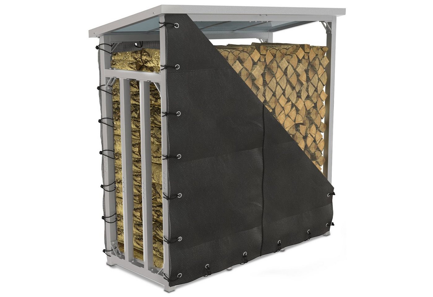 LAWA Living and Lifestyle Kaminholzregal außen Dach Holzunterstand mit Rückwand VERZINKT Brennholz Regal Metall, BxTxH:188x70x188 cm, (Set, mit Abdeckplane / Abdeckung), Stapelhilfe Holz, pulverbeschichtet, mit Plane von LAWA Living and Lifestyle