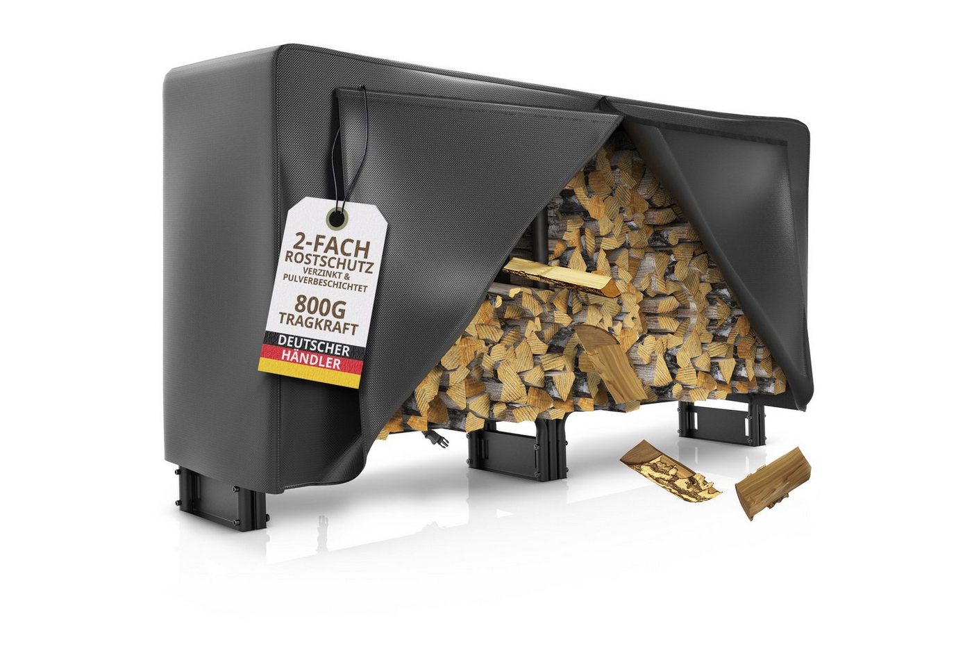 LAWA Living and Lifestyle Kaminholzregal außen Metall verzinkt, 61cm XXL Abdeckung für lange Holzscheite, BxTxH:223.00x25.00x115.00 cm, (Komplettset, mit Dach), pulverbeschichtet, Holzlege Garten von LAWA Living and Lifestyle
