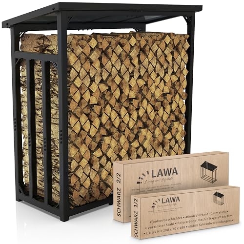 LAWA Living and Lifestyle Kaminholzregal aussen Metall mit Dach VERZINKT 188x70x188 45kg 3t 3,3³ SRM Kaminholzunterstand Stapelhilfe für Brennholz Feuerholzregal Brennholzregal außen (Schwarz) von LAWA Living and Lifestyle