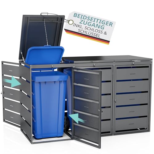 Mülltonnenbox für 3 x 240L Mülltonnen verzinkt Stahl 6 Türen abschließbar 3 abschließbare Deckel mit Gasdruckfedern & Geräuschdämpfer Lüftungsschlitze Anthrazit RAL 7016 Mülltonnenbox für 3 x 240L Mülltonnen verzinkt Stahl 6 Türen abschließbar 3 abschließbare Deckel mit Gasdruckfedern & Geräuschdämpfer Lüftungsschlitze Anthrazit RAL 7016 von LAWA Living and Lifestyle