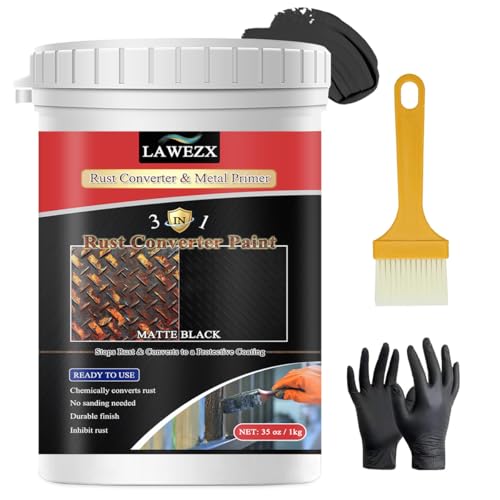 LAWEZX Rostumwandler mit Grundierung 1000ml, 3-in-1 Schwarz Rostschutzfarbe für Metall - Rost Entferner & Wandler und Langlebige Rostschutzbeschichtung, Rust Conversion Paint für Autos von LAWEZX