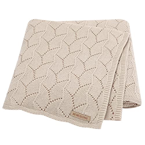 LAWKUL Babydecke 100% Baumwolle Zellulare Decke Weich Gestrickt Babydecken für Neugeborene Jungen Mädchen Kleinkind 100x80cm Beige von LAWKUL