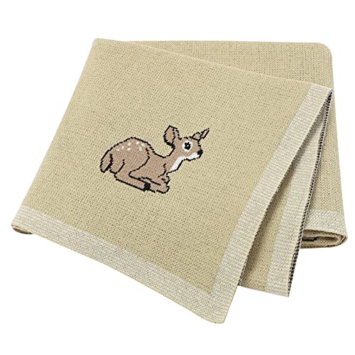 LAWKUL Babydecke Baumwolle Gestrickte Babydecken Hellgelb Neugeborenen Essentials Musselin Decke Wickeldecke Kleinkind Jungen Mädchen Tröster Fawn Muster für Krippe Kinderwagen Mose Korb 80x100cm von LAWKUL