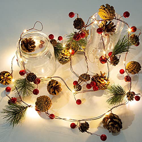 Künstliche Weihnachtsgirlande mit Lichtern - Batteriebetriebene 200cm Vorbeleuchtete Girlande mit 20 LED-Lichtern, roten Beeren, Tannenzapfen, Tannennadeln Dekor für Weihnachten Home Künstliche Weihnachtsgirlande mit Lichtern - Batteriebetriebene 200cm Vorbeleuchtete Girlande mit 20 LED-Lichtern, roten Beeren, Tannenzapfen, Tannennadeln Dekor für Weihnachten Home von LAWOHO