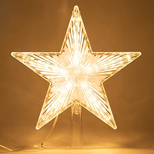 Weihnachtsbaumspitze Topper Star Warm White Light Weihnachtsbaum Deko für Weihnachten Ferienhaus Fit für allgemeine Größe Weihnachtsbaum, 8,7 Zoll von LAWOHO