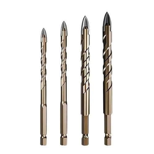 4-teiliges Wolframkarbid-Hartlegierungs-Bits for Glass, Beton, Keramik, Kreuz-Sechskant-Fliesenbohrer-Set(6mm 8mm 10mm 12mm) von LAXALO