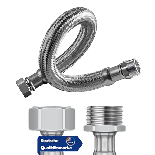 DVGW gep. Panzerschlauch 3/4-1 Zoll 30-150cm, Flexschlauch, DN25&DN19, Wasseranschluss, Heizung, Enthärtungsanlage (30 cm, 1 Zoll Außengewinde x 1 Zoll Überwurfmutter Panzerschlauch) von LAXARA