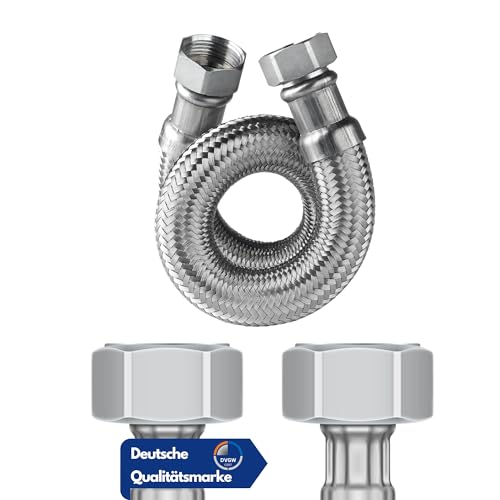 DVGW gep. Panzerschlauch 3/4-1 Zoll 30-150cm, Flexschlauch, DN25&DN19, Wasseranschluss, Heizung, Enthärtungsanlage (50 cm, 1 Zoll Überwurfmutter beidseitig Panzerschlauch) von LAXARA