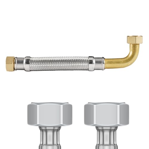 DVGW gep. Panzerschlauch 3/4-1 Zoll 30-150cm, Flexschlauch, DN25&DN19, Wasseranschluss, Heizung, Enthärtungsanlage (50 cm, 3/4 Zoll Überwurfmutter mit Bogen x 3/4 Zoll Überwurfmutter Panzerschlauch) von LAXARA