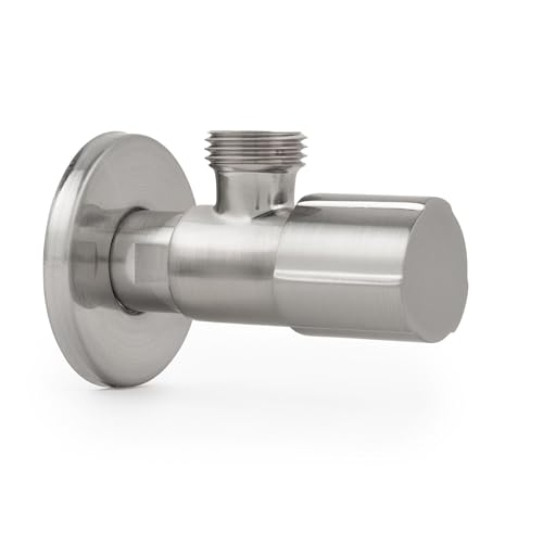 LAXARA Farbiges Eckventil 3/8" bis 1/2" x 1/2" Wandanschluss in auswählbaren Farben | Eckventile in auswählbaren Größen und Farben | (Gebürsteter Stahl, 3/8 Zoll) von LAXARA