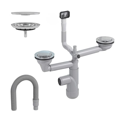 LAXARA Flexlok Teleskop Siphon für platzsparende Küchenspülen/Spülbecken | Universale Flexibilität mit recyceltem Kunststoff | (Flexlok2 mit eckigem Überlauf mit Abflussrohr mit Magnetabdeckung) von LAXARA