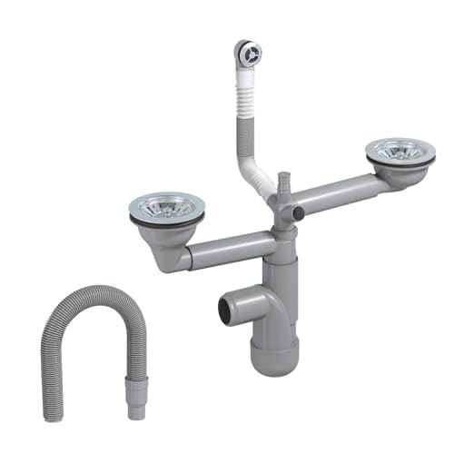 LAXARA Flexlok Teleskop Siphon für platzsparende Küchenspülen/Spülbecken | Universale Flexibilität mit recyceltem Kunststoff | (Flexlok2 mit rundem Überlauf mit Abflussrohr ohne Magnetabdeckung) von LAXARA