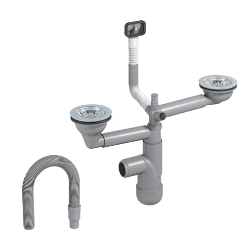 LAXARA Flexlok Teleskop Siphon für platzsparende Küchenspülen/Spülbecken | Universale Flexibilität mit recyceltem Kunststoff | (Flexlok2 mit eckigem Überlauf mit Abflussrohr ohne Magnetabdeckung) von LAXARA