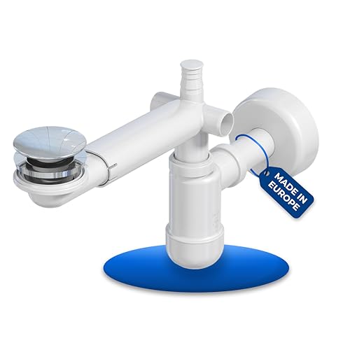 LAXARA Teleskop Siphon für Waschbecken – 1 1/4" Raumsparsiphon Waschtisch aus weißem Kunststoff - Siphon Waschbecken - Horizontal und Vertikal Verstellbar | (Mit Pop Up Ablaufgarnitur) von LAXARA
