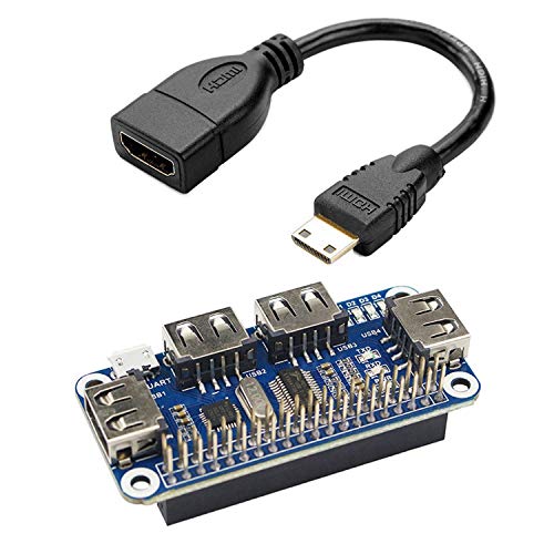 LAXED Mini auf, Cable Creation Mini-Stecker auf Buchse-Adapter, unterstützt 1080P Full HD, 3D, 0,15 m, Schwarz & 4 Ports USB HUB HAT für 3/2/Zero von LAXED