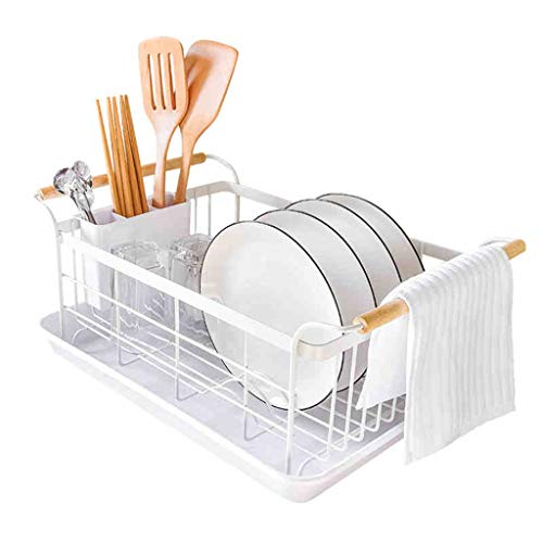 LAXF-geschirrkorb mit abtropfschale Abtropfgestell mit Tablett | Abflussgitter Große Küche | Küchenregal | Besteckkorb Trocknen | 304 Edelstahl | Weiß (größe : 43cm×33cm×16.8cm) von LAXF-geschirrständer
