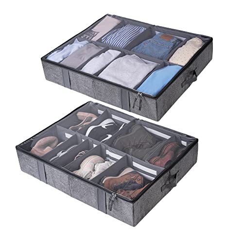 Stoff-Aufbewahrungsbox, faltbare Organizer-Würfel, Schuhaufbewahrung unter dem Bett, verstellbare Trennwände, feste Struktur, transparenter Bezug – 2er-Set, passend for insgesamt 24 Paar – Unterbett-A von LAXTO