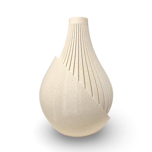 LAYERSMITH® Designer Deko Vase Luméa mit Glaseinsatz [Made IN Germany] Large - Kunststoff Blumenvase 27,5cm in Farbe Sandstein - Dekorative Vase - Moderne Vase - 3D Druck von LAYERSMITH